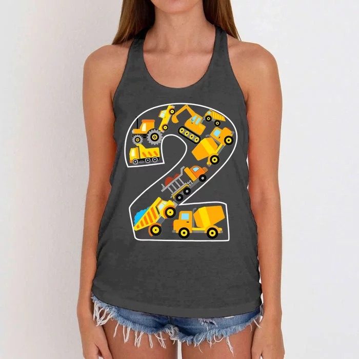 Construction Truck 2nd Birthday 2 Years Old Digger Builder Women's Knotted Racerback Tank