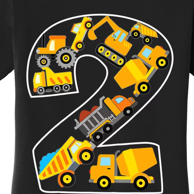 Construction Truck 2nd Birthday 2 Years Old Digger Builder Women's T-Shirt