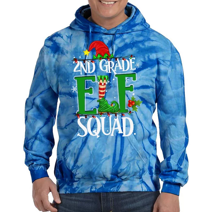 Christmas Teacher 2nd Grade Elf Squad Xmas Lights Pajamas Tie Dye Hoodie