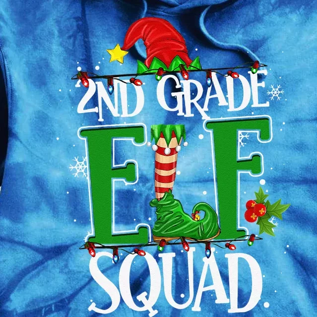 Christmas Teacher 2nd Grade Elf Squad Xmas Lights Pajamas Tie Dye Hoodie