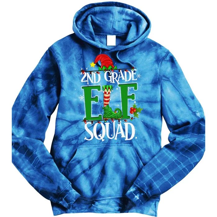 Christmas Teacher 2nd Grade Elf Squad Xmas Lights Pajamas Tie Dye Hoodie