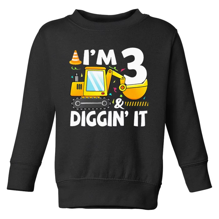 Construction Truck 3rd Birthday 3 Three Excavator Digger Toddler Sweatshirt