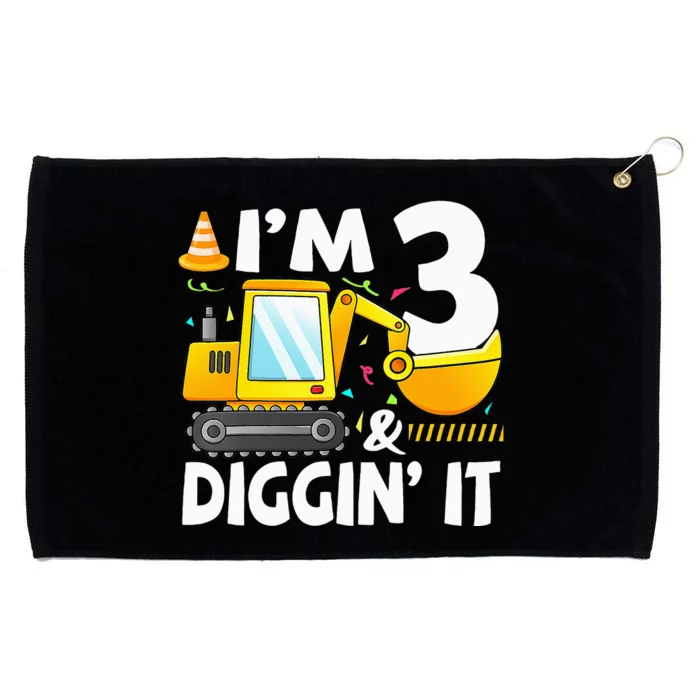 Construction Truck 3rd Birthday 3 Three Excavator Digger Grommeted Golf Towel