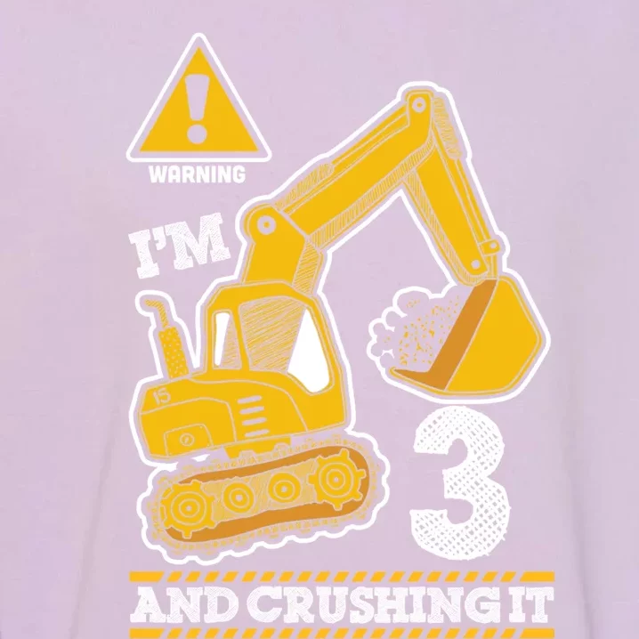 Construction Truck 3rd Birthday 3 Years Old Digger Builder Cute Gift Garment-Dyed Sweatshirt