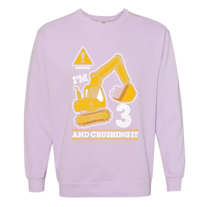 Construction Truck 3rd Birthday 3 Years Old Digger Builder Cute Gift Garment-Dyed Sweatshirt