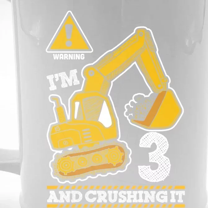 Construction Truck 3rd Birthday 3 Years Old Digger Builder Cute Gift Front & Back Beer Stein