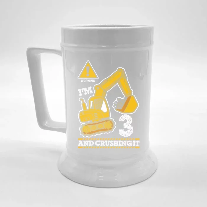 Construction Truck 3rd Birthday 3 Years Old Digger Builder Cute Gift Front & Back Beer Stein