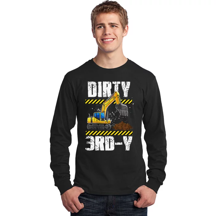 Construction Truck 3rd Birthday Excavator 3 Digger Long Sleeve Shirt