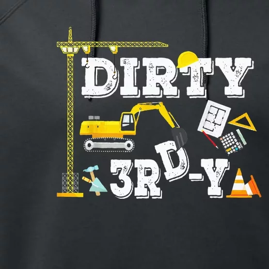 Construction Truck 3rd Birthday Excavator 3 Digger Performance Fleece Hoodie