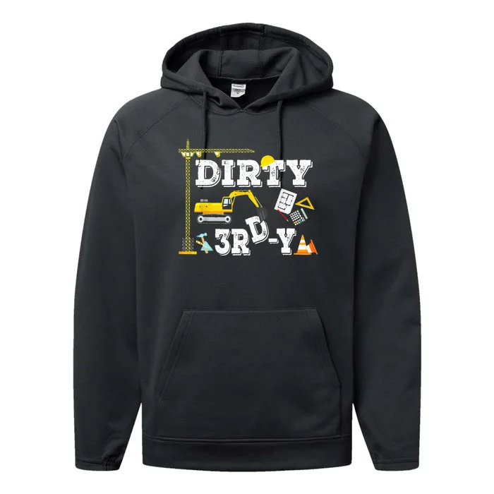 Construction Truck 3rd Birthday Excavator 3 Digger Performance Fleece Hoodie