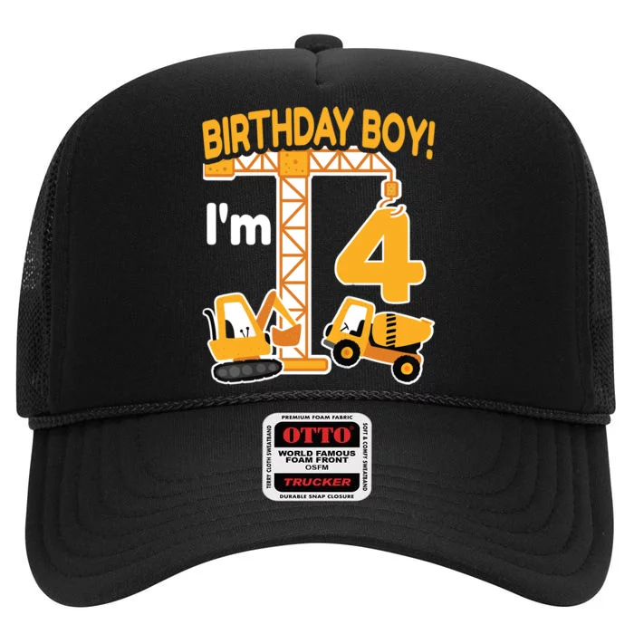 Construction Truck 4nd Birthday 4 Year Old Boy Excavator High Crown Mesh Trucker Hat