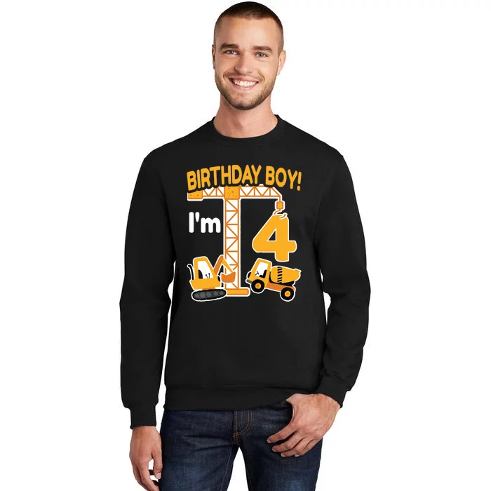 Construction Truck 4nd Birthday 4 Year Old Boy Excavator Tall Sweatshirt