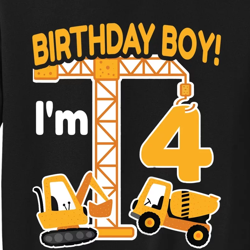 Construction Truck 4nd Birthday 4 Year Old Boy Excavator Tall Sweatshirt