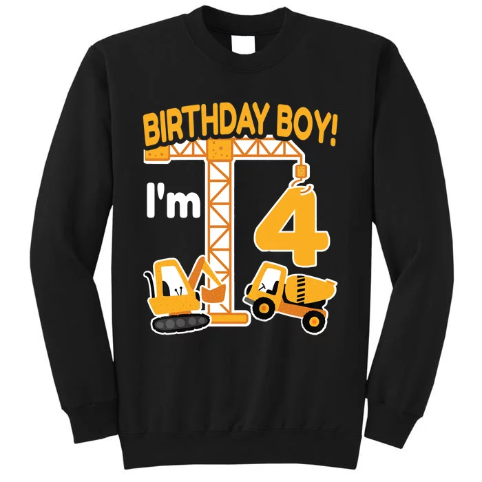 Construction Truck 4nd Birthday 4 Year Old Boy Excavator Tall Sweatshirt