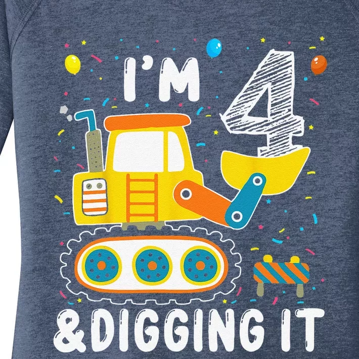 Construction Truck 4th Birthday 4 Yrs Old Digger Builder Women's Perfect Tri Tunic Long Sleeve Shirt