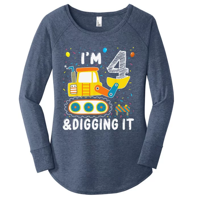 Construction Truck 4th Birthday 4 Yrs Old Digger Builder Women's Perfect Tri Tunic Long Sleeve Shirt