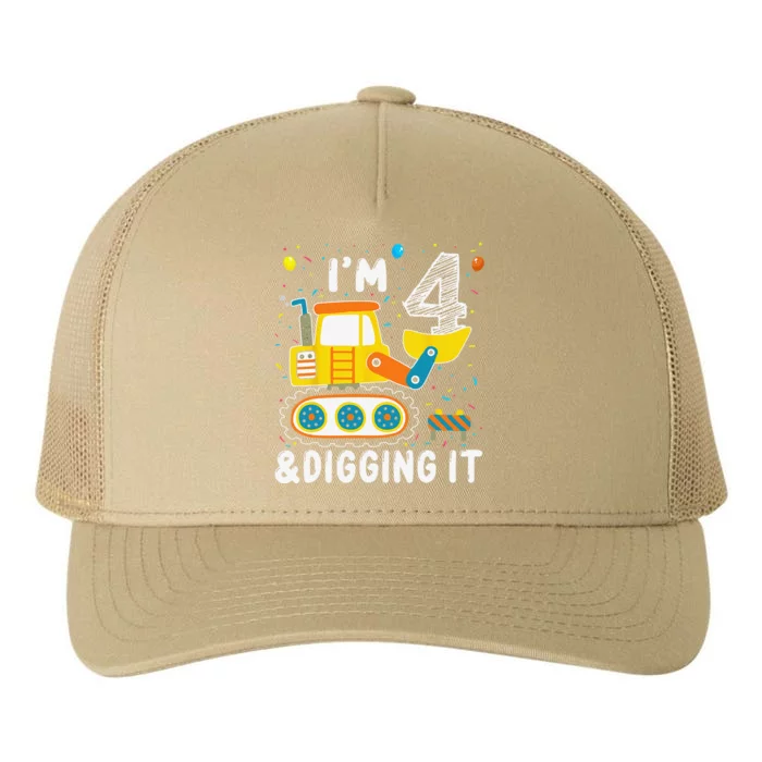 Construction Truck 4th Birthday 4 Yrs Old Digger Builder Yupoong Adult 5-Panel Trucker Hat