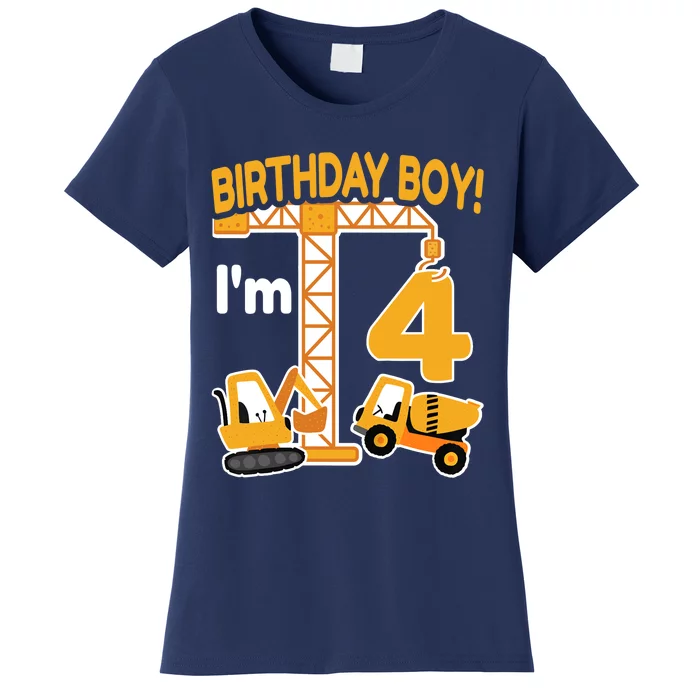 Construction Truck 4nd Birthday 4 Year Old Boy Excavator Women's T-Shirt