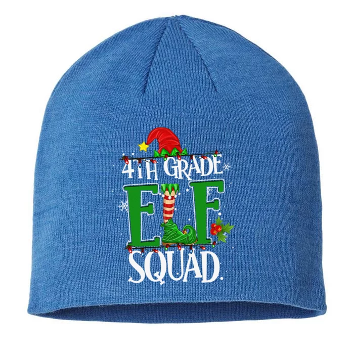 Christmas Teacher 4th Grade Elf Squad Xmas Lights Pajamas 8 1/2in Sustainable Knit Beanie