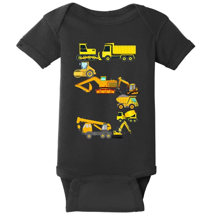 Construction Truck 5th Birthday 5 Years Old Baby Bodysuit