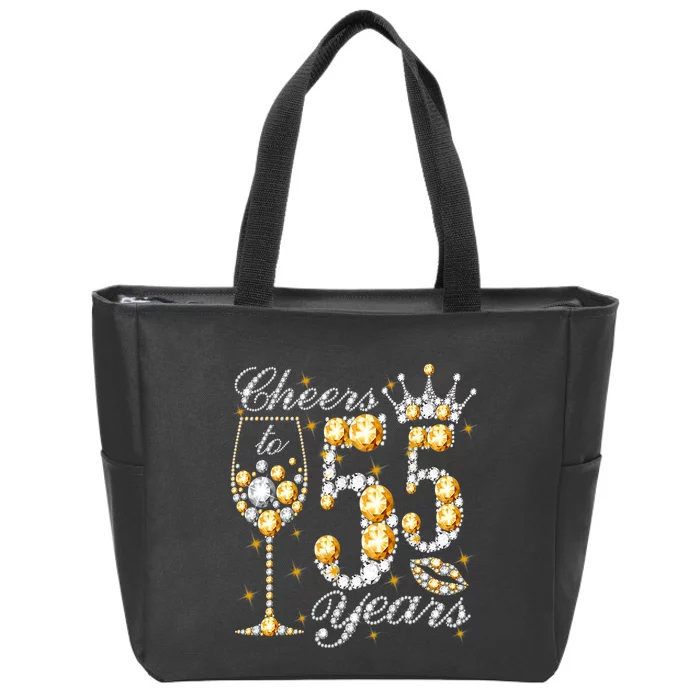 Cheers To 55 Years Old Happy 55th Birthday Queen Drink Wine Zip Tote Bag