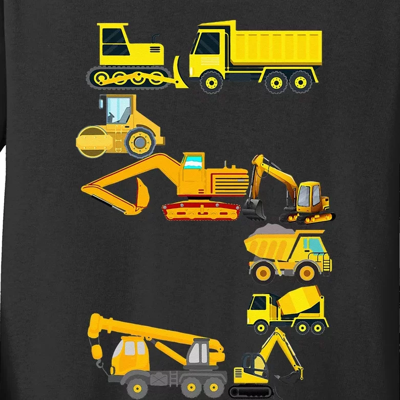 Construction Truck 5th Birthday 5 Years Old Kids Long Sleeve Shirt