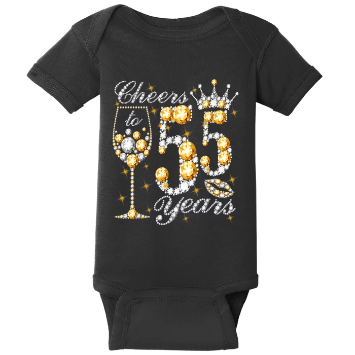 Cheers To 55 Years Old Happy 55th Birthday Queen Drink Wine Baby Bodysuit