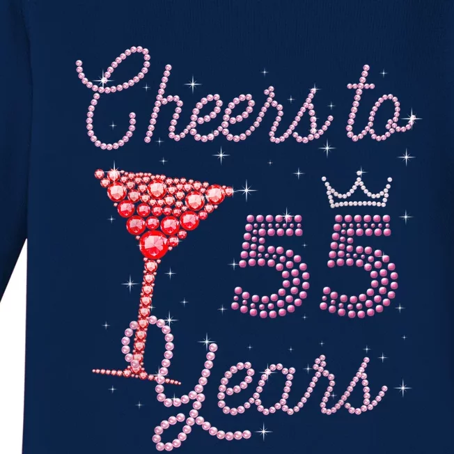 Cheers To 55 Years 55th Birthday 55 Years Old Bday Baby Long Sleeve Bodysuit