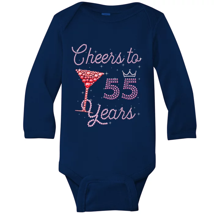 Cheers To 55 Years 55th Birthday 55 Years Old Bday Baby Long Sleeve Bodysuit