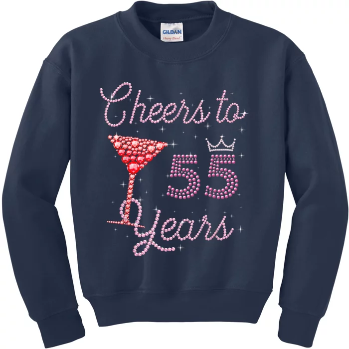 Cheers To 55 Years 55th Birthday 55 Years Old Bday Kids Sweatshirt