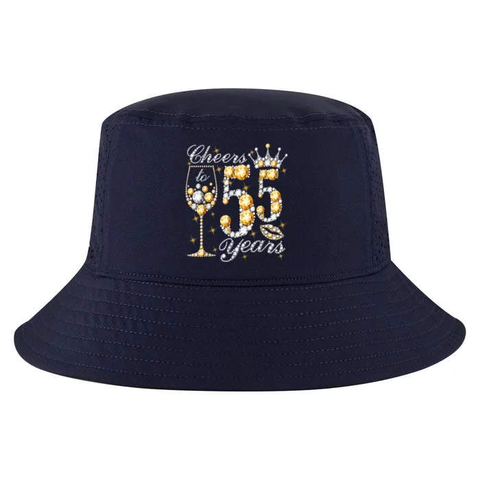 Cheers To 55 Years Old Happy 55th Birthday Queen Drink Wine Cool Comfort Performance Bucket Hat