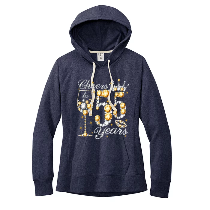 Cheers To 55 Years Old Happy 55th Birthday Queen Drink Wine Women's Fleece Hoodie