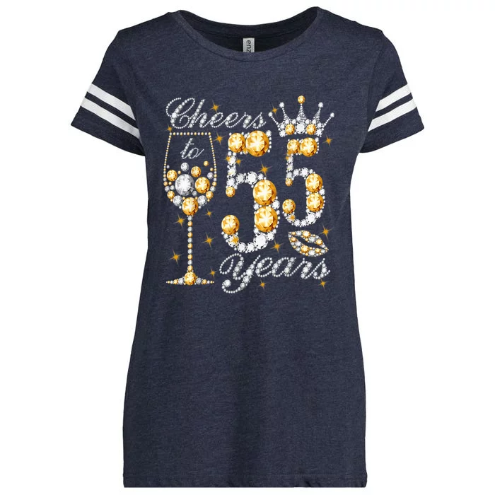 Cheers To 55 Years Old Happy 55th Birthday Queen Drink Wine Enza Ladies Jersey Football T-Shirt