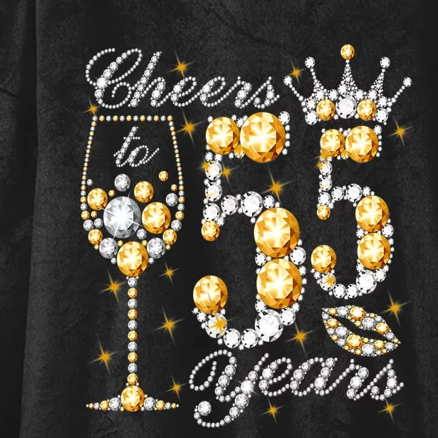 Cheers To 55 Years Old Happy 55th Birthday Queen Drink Wine Hooded Wearable Blanket