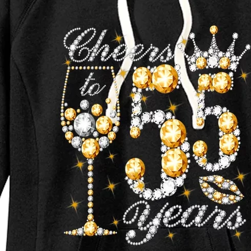 Cheers To 55 Years Old Happy 55th Birthday Queen Drink Wine Women's Fleece Hoodie