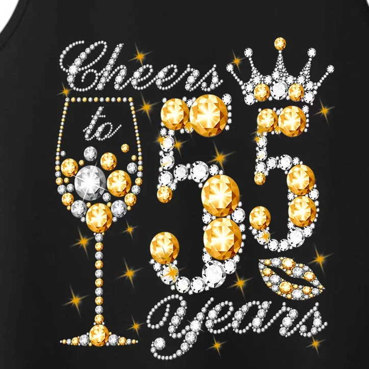 Cheers To 55 Years Old Happy 55th Birthday Queen Drink Wine Performance Tank