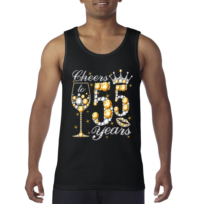 Cheers To 55 Years Old Happy 55th Birthday Queen Drink Wine Tank Top