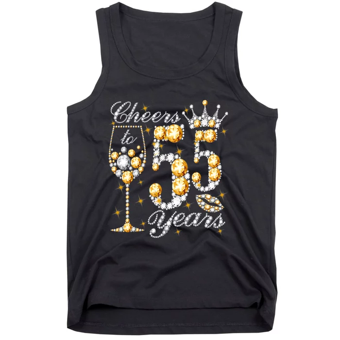 Cheers To 55 Years Old Happy 55th Birthday Queen Drink Wine Tank Top