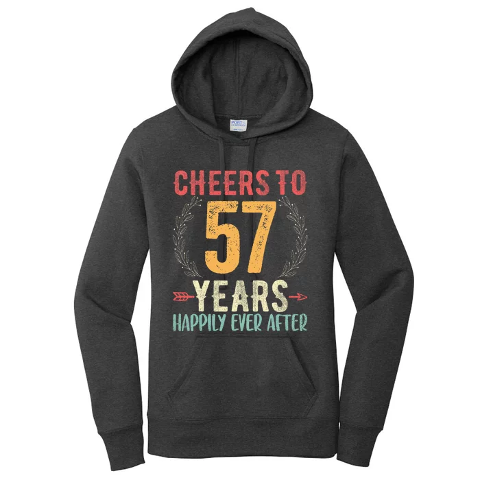 Cheers To 57 Years 57th Wedding Anniversary Husband Wife Women's Pullover Hoodie