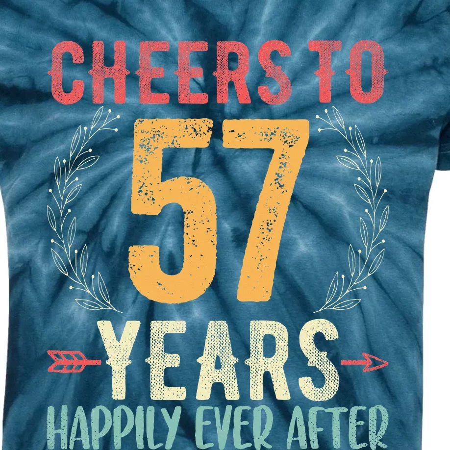 Cheers To 57 Years 57th Wedding Anniversary Husband Wife Kids Tie-Dye T-Shirt