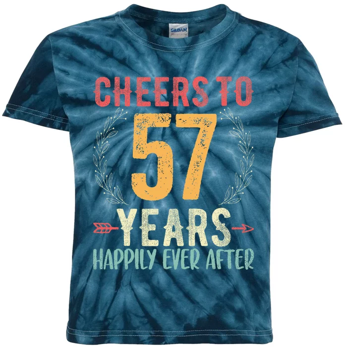 Cheers To 57 Years 57th Wedding Anniversary Husband Wife Kids Tie-Dye T-Shirt