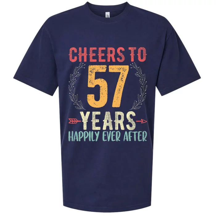 Cheers To 57 Years 57th Wedding Anniversary Husband Wife Sueded Cloud Jersey T-Shirt