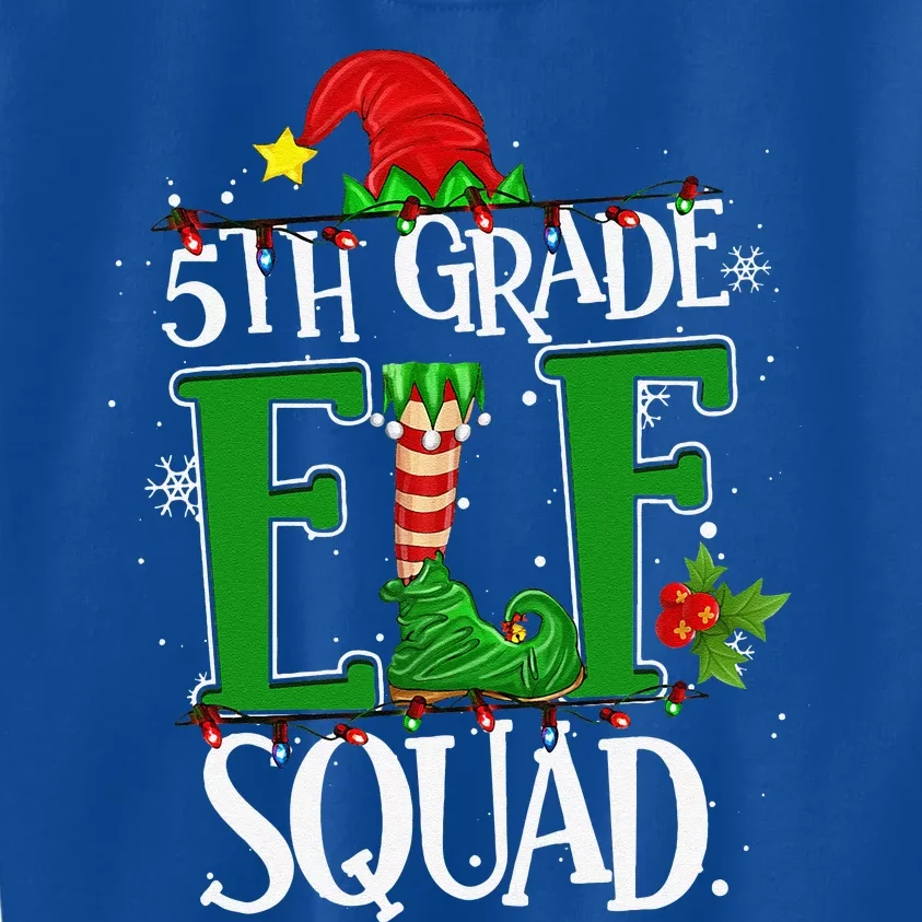 Christmas Teacher 5th Grade Elf Squad Xmas Lights Pajamas Kids Sweatshirt