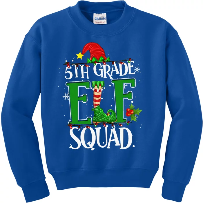 Christmas Teacher 5th Grade Elf Squad Xmas Lights Pajamas Kids Sweatshirt