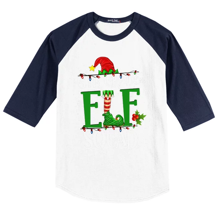 Christmas Teacher 5th Grade Elf Squad Xmas Lights Pajamas Baseball Sleeve Shirt