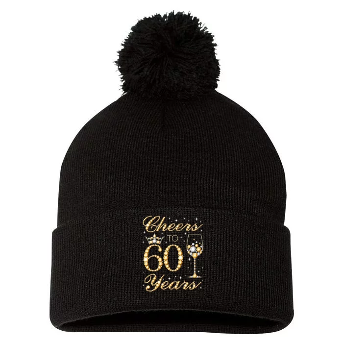 Cheers To 60 Years 60th Queens Birthday 60 Years Old Pom Pom 12in Knit Beanie