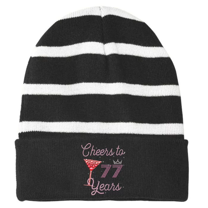 Cheers To 77 Years 77th Birthday 77 Years Old Bday Striped Beanie with Solid Band