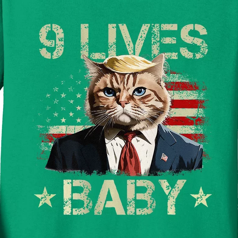 Cat Trump 9 Lives Baby Kids Long Sleeve Shirt