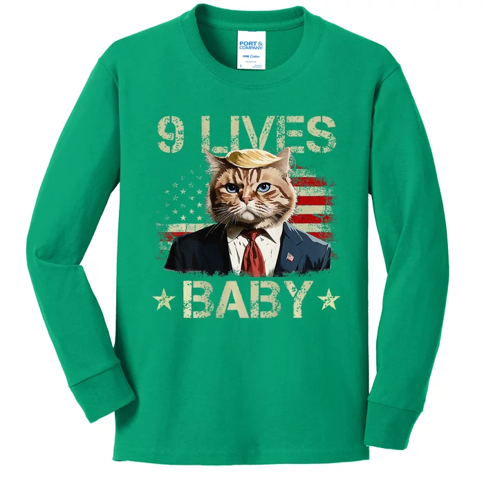 Cat Trump 9 Lives Baby Kids Long Sleeve Shirt