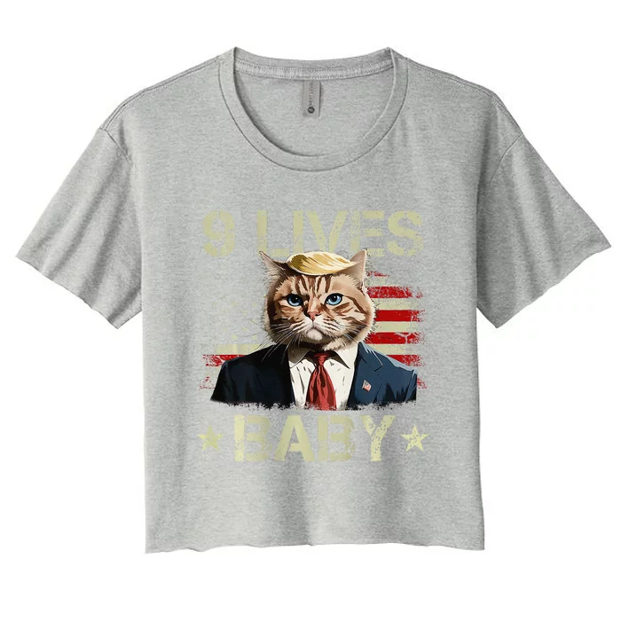 Cat Trump 9 Lives Baby Women's Crop Top Tee